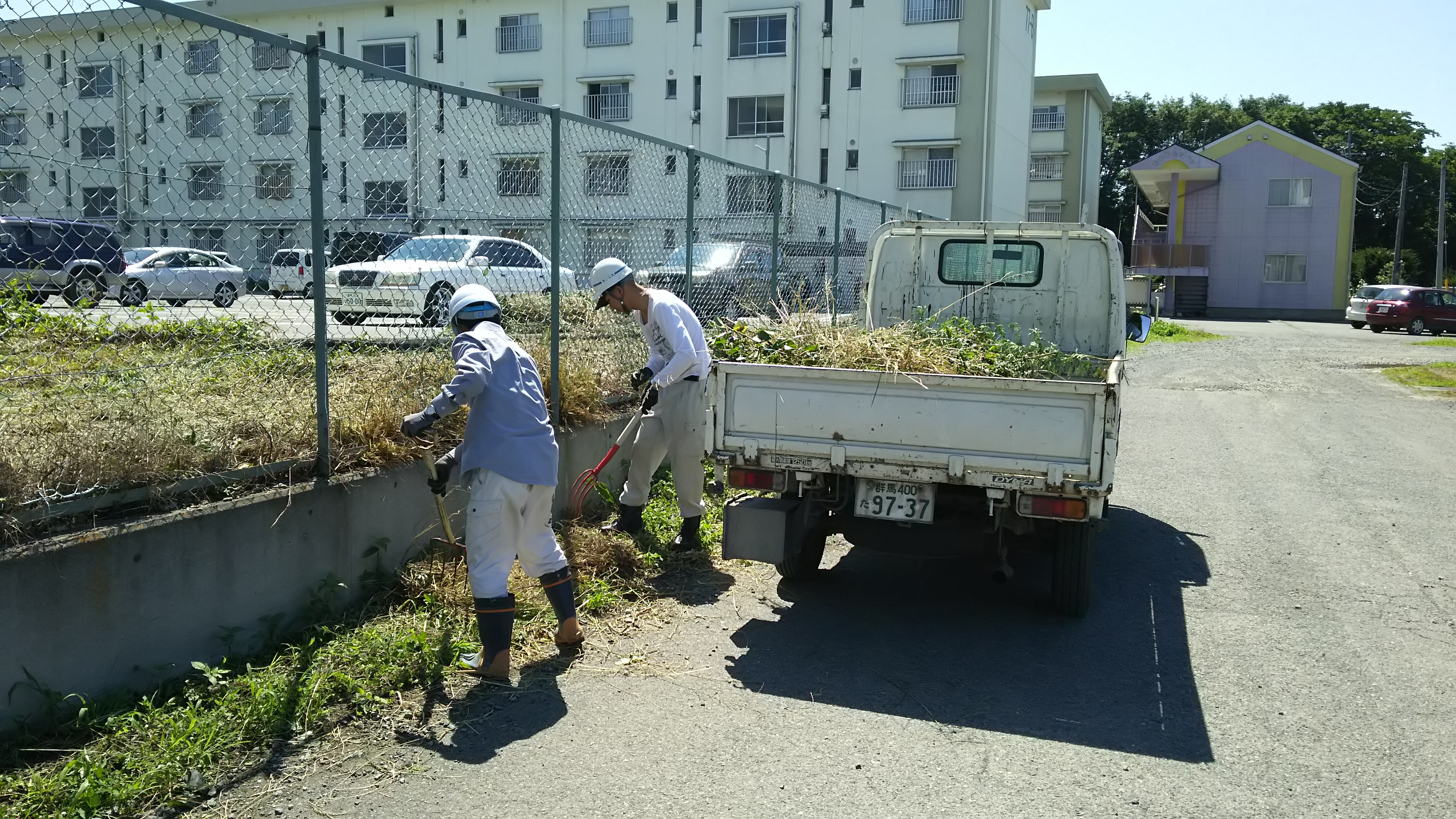 団地の除草作業